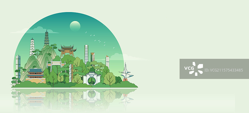 城市风景描边矢量插画图片素材