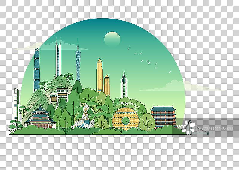 广州城市风景描边矢量插画图片素材