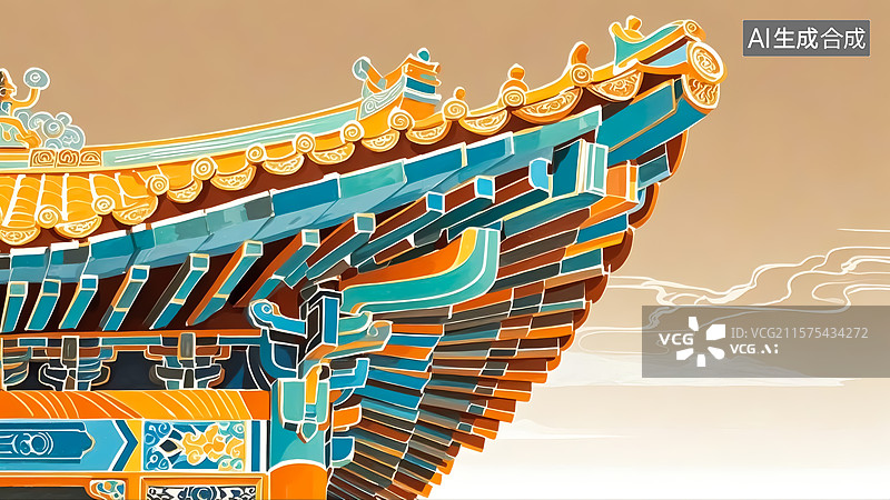 【AI数字艺术】宫殿屋顶建筑插画图片素材