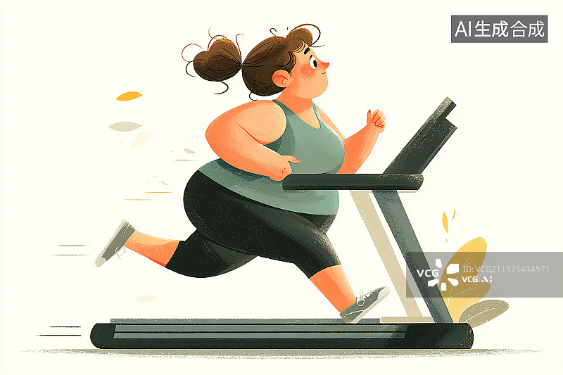 【AI数字艺术】一名肥胖女孩在跑步机上运动图片素材