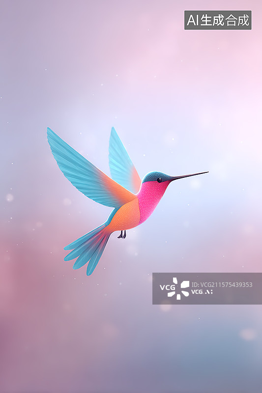 【AI数字艺术】虚化背景下的一只彩色蜂鸟图片素材