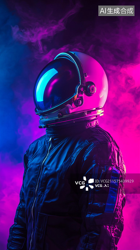 【AI数字艺术】赛博朋克风格的宇航员侧影肖像图片素材