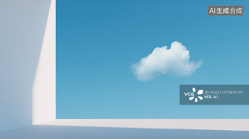 【AI数字艺术】蓝天白云与极简风的空旷窗台图片素材