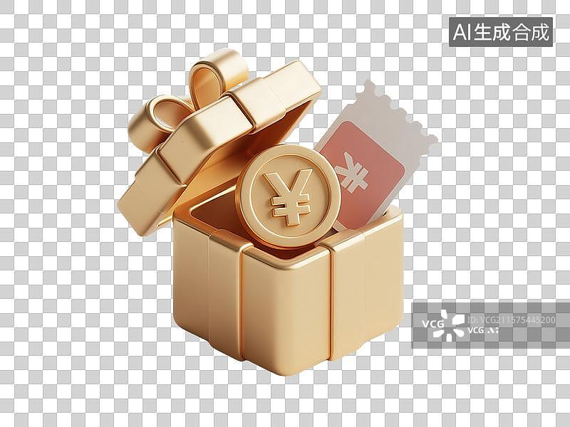 【AI数字艺术】金色礼盒与硬币图片素材