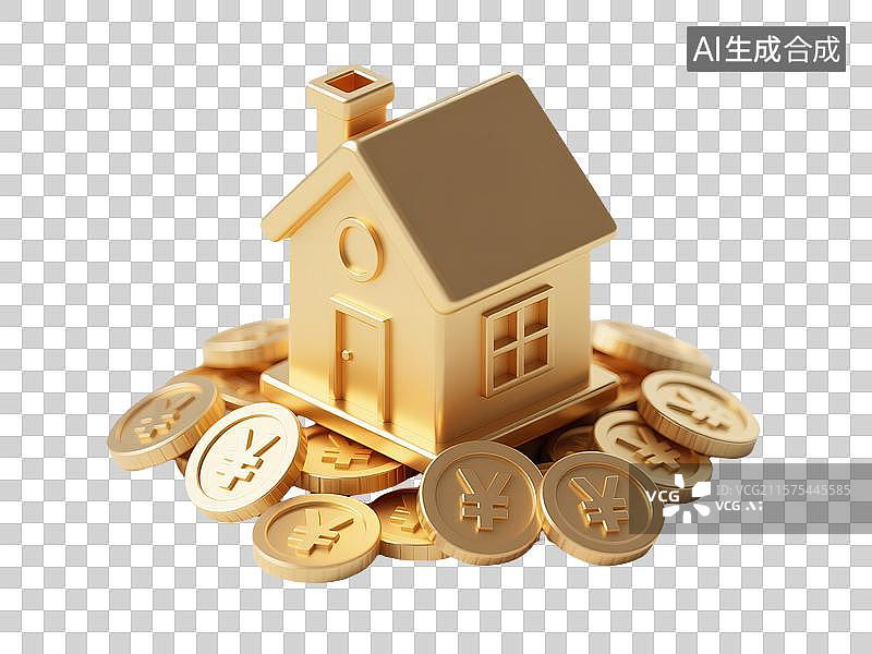 【AI数字艺术】黄金小屋与硬币不动产投资图片素材