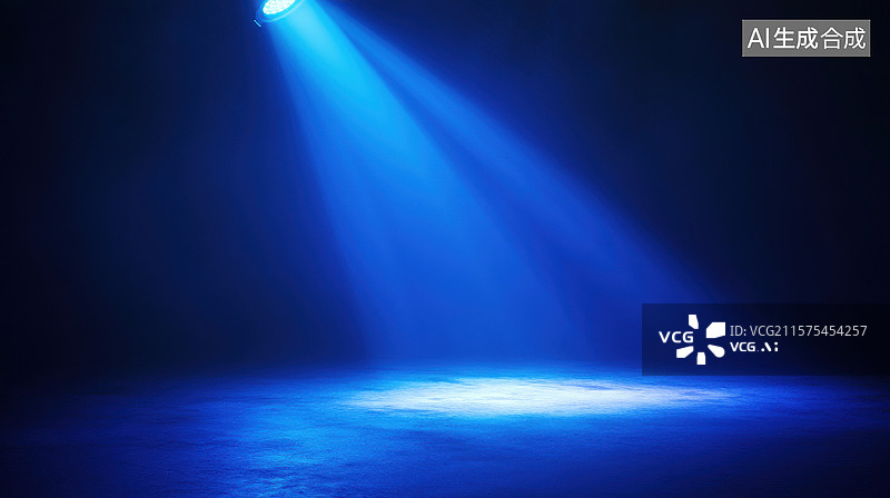 【AI数字艺术】蓝色聚光灯下的空旷舞台图片素材