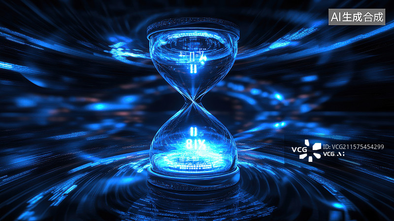 【AI数字艺术】蓝色光芒中的沙漏图片素材