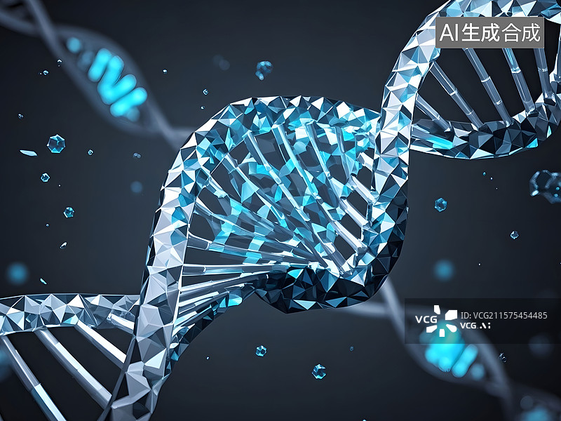 【AI数字艺术】几何碎片、自发光细胞模式、分形边缘、算法艺术，构成DNA双螺旋图片素材