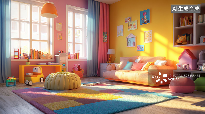 【AI数字艺术】温馨明亮的儿童卧室图片素材