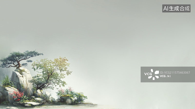 【AI数字艺术】水墨画左下图片素材
