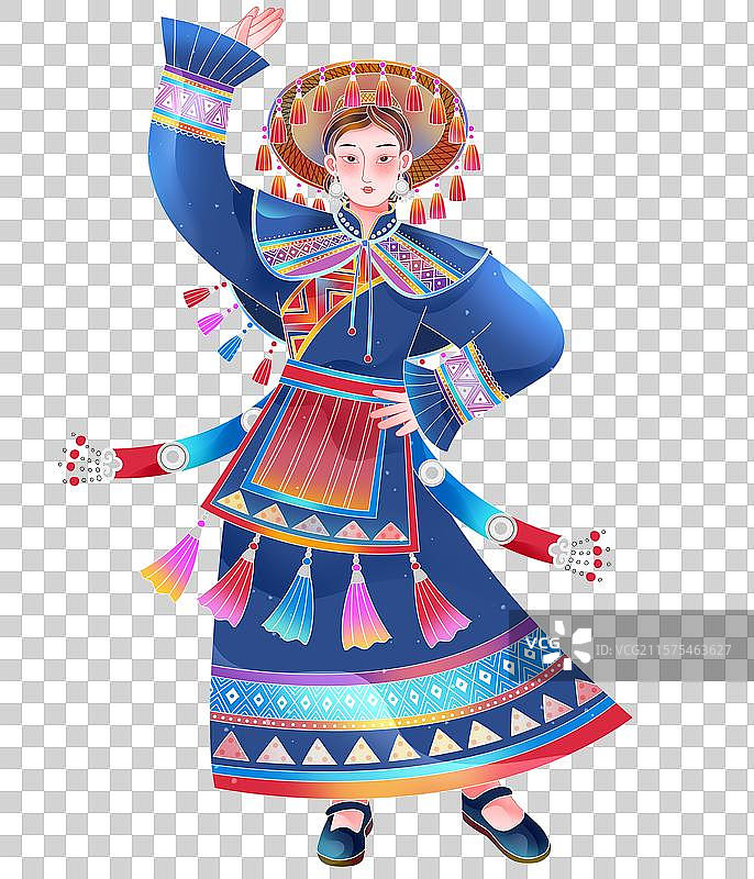 扁平日报风56个民族毛南族跳舞少女图片素材