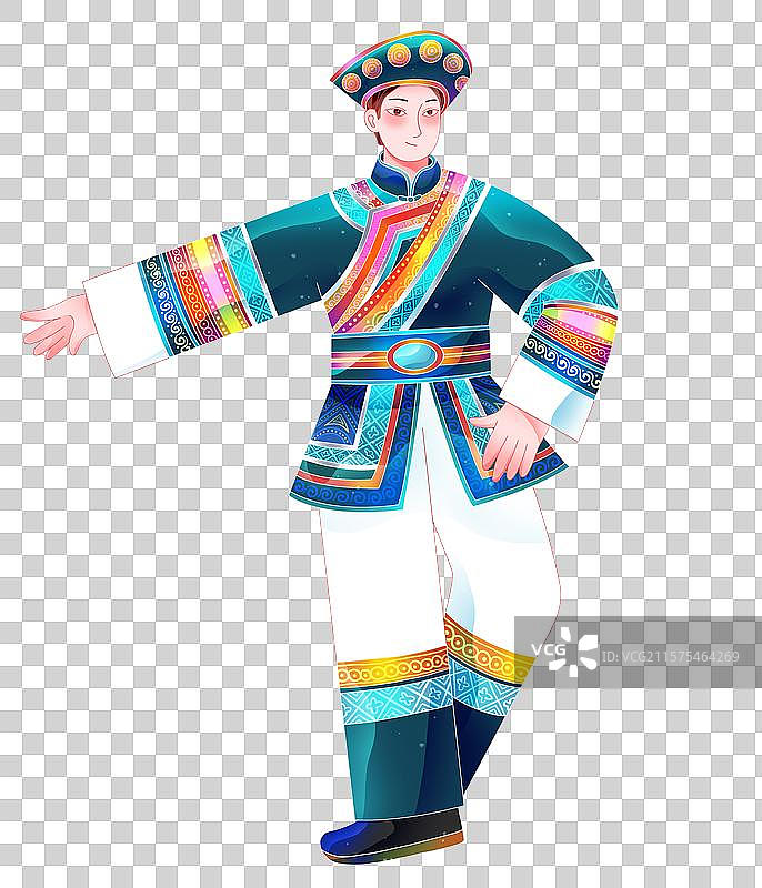 扁平日报风56个民族土族跳舞男人图片素材