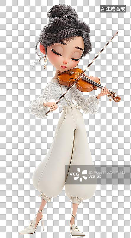 【AI数字艺术】【免抠png素材】正在拉小提琴的女生图片素材
