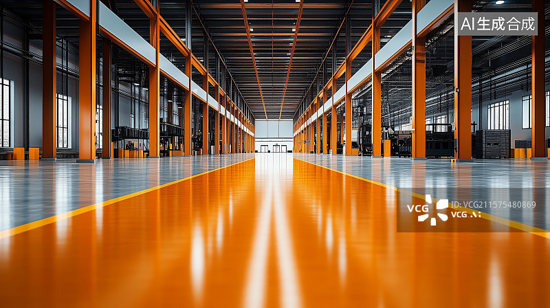 【AI数字艺术】现代工厂车间走廊图片素材