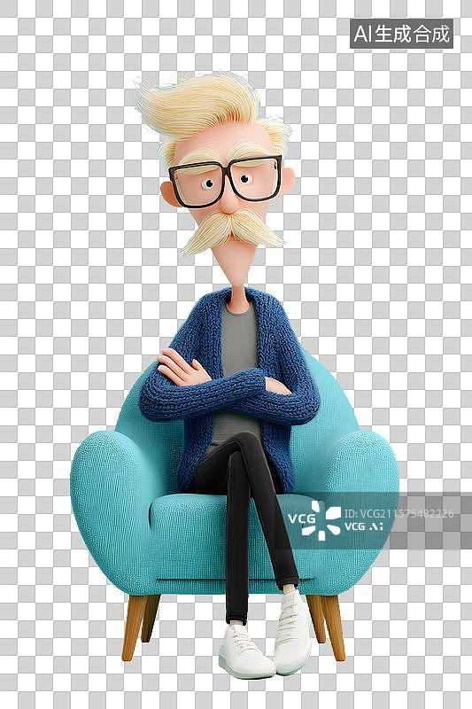 【AI数字艺术】【免抠png素材】一个老男人坐在沙发上休息思考图片素材