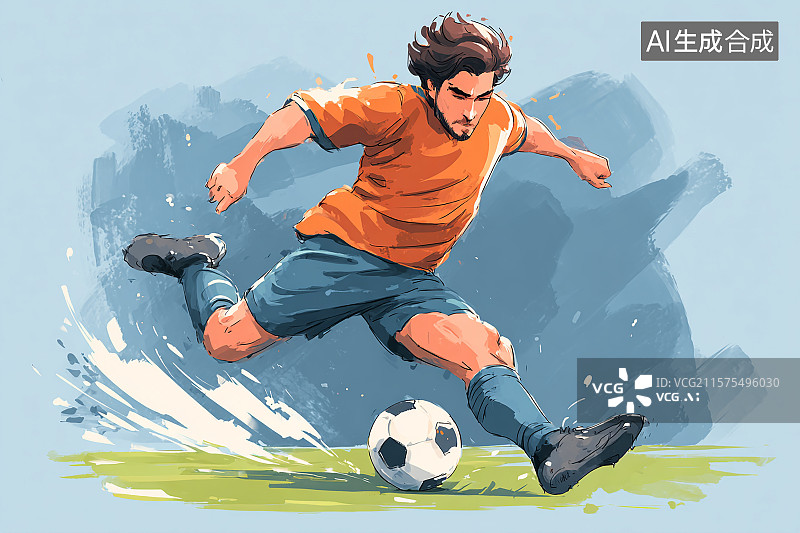 【AI数字艺术】足球运动员飞脚抽射足球插画图片素材