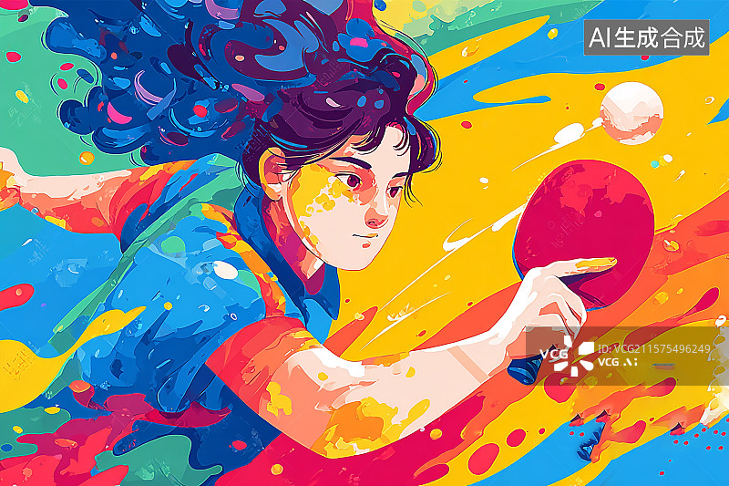 【AI数字艺术】女运动员打乒乓球插画图片素材