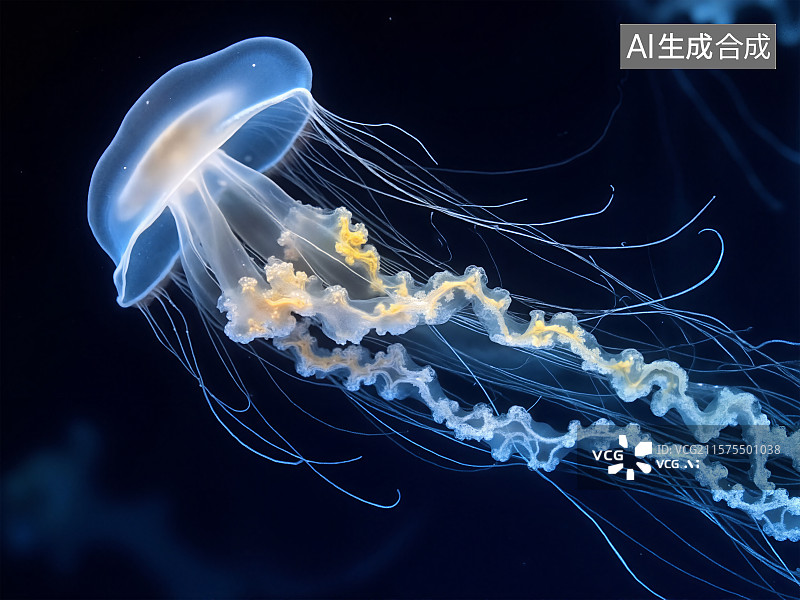 【AI数字艺术】发光水母漂浮深海神秘梦幻图片素材