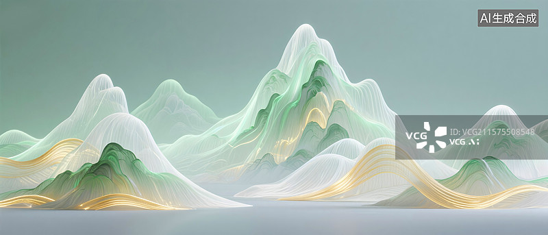【AI数字艺术】山水，金色流动，古典风格，山脉，金镶玉，飘带，金色图片素材