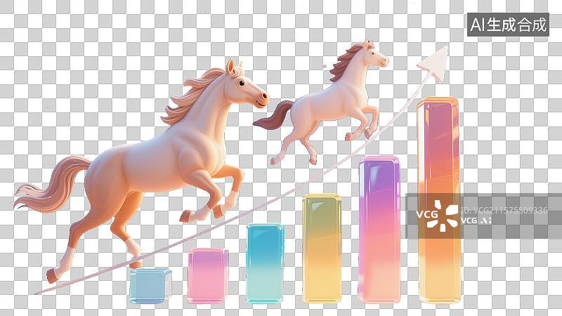【AI数字艺术】增长条形图奔跑的马2026马年房地产投资经济增长的抽象商业背景新年目标和财务进步的3D卡通宇宙背景图片素材