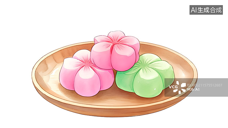 【AI数字艺术】国风手绘插画，传统美食小吃糕点，桃花酥，樱花酥，鲜花饼，茶果子，和果子，中式下午茶甜点图片素材