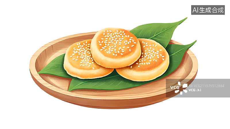 【AI数字艺术】国风手绘插画，中式传统美食小吃，老婆饼，馅饼，烤饼图片素材