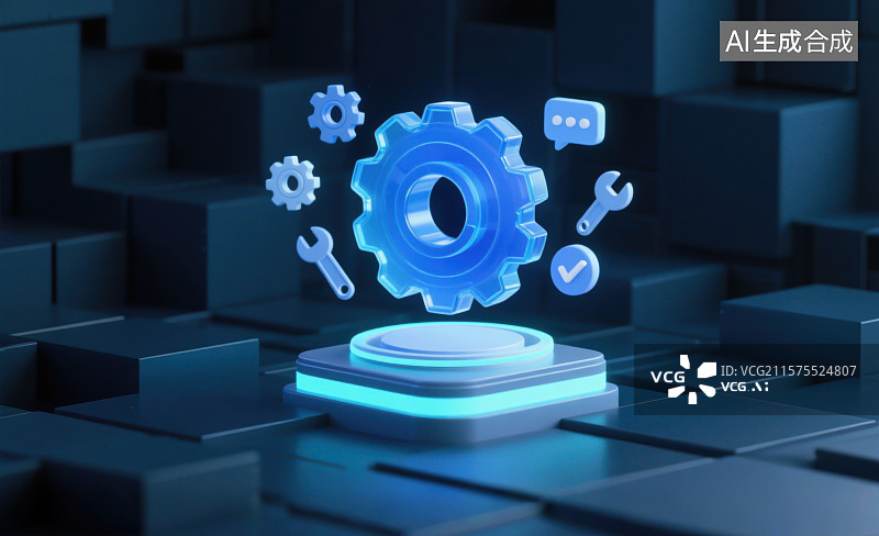 【AI数字艺术】3D三维齿轮与科技感科技风格制造管理背景图片素材