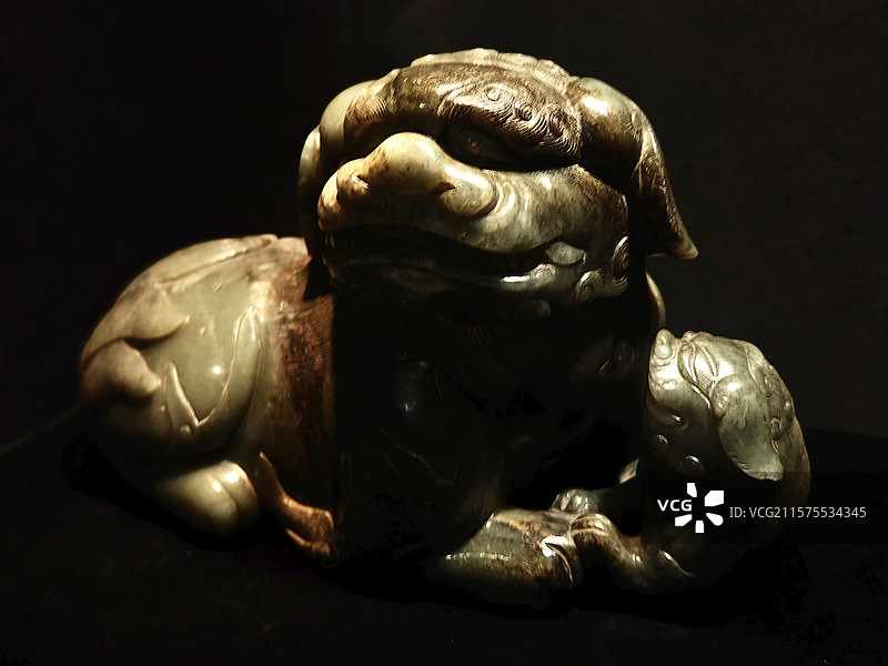 碧玉太狮少狮 明代 北京海淀圆明园遗址采集 首都博物馆藏图片素材