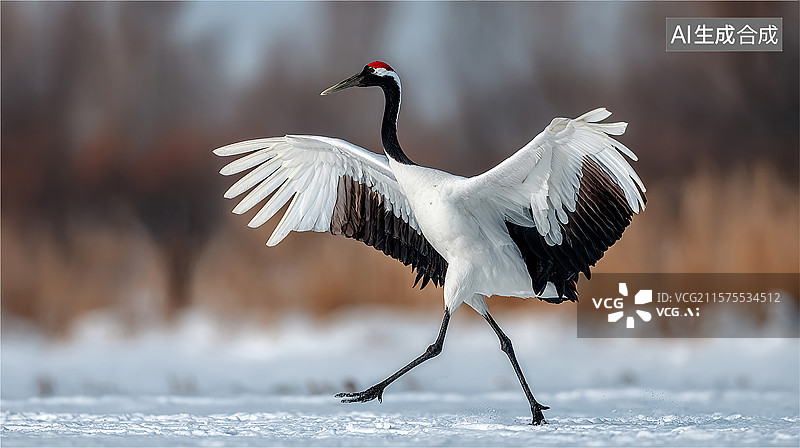 【AI数字艺术】冬日雪中的丹顶鹤图片素材