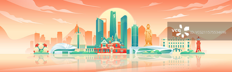 国风大连城市建筑矢量插画图片素材