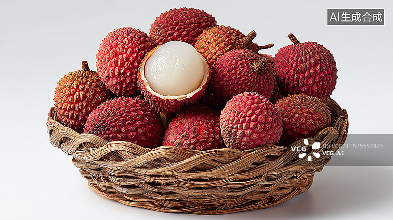 【AI数字艺术】夏天新鲜的荔枝水果图片素材