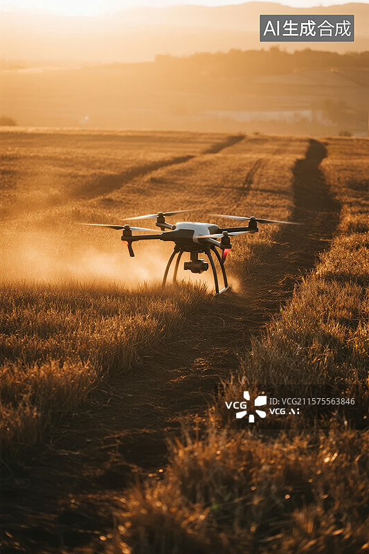 【AI数字艺术】无人机在田野上空飞行图片素材