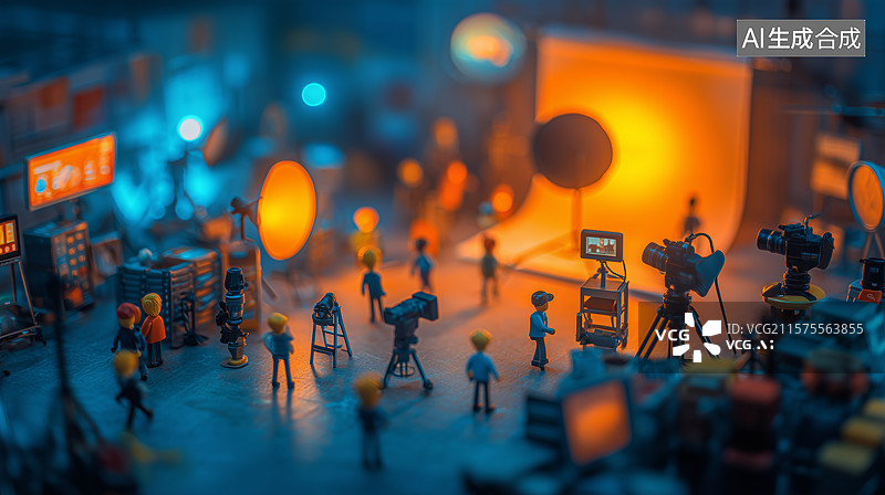 【AI数字艺术】微型城市夜景中的忙碌人群图片素材