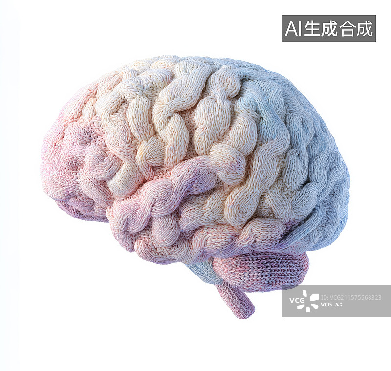 【AI数字艺术】紫色 粉色和蓝色的针织大脑图片素材