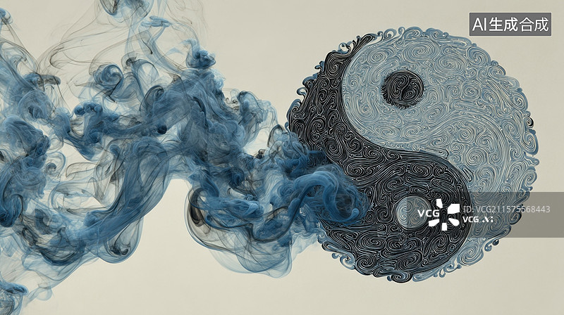 【AI数字艺术】青花太极阴阳符号画图片素材
