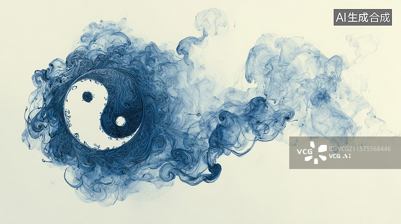 【AI数字艺术】青花太极阴阳符号画图片素材