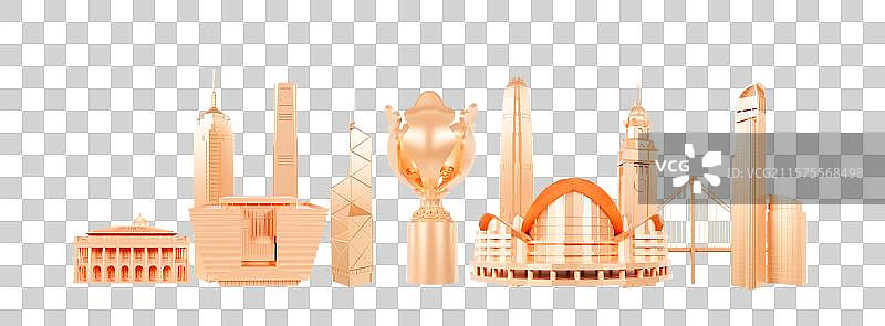 3D渲染的香港地标建筑元素香港城市元素图片素材