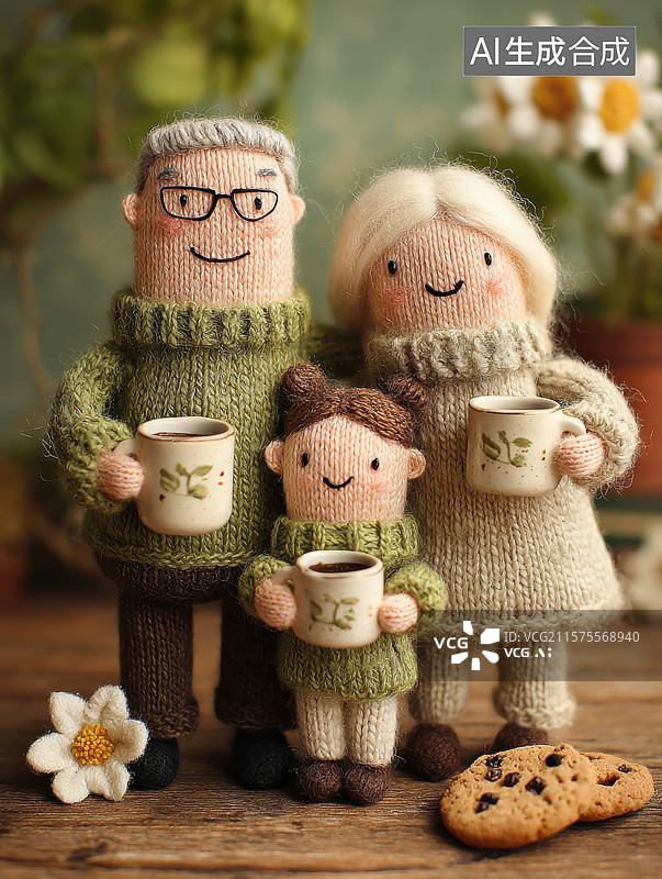 【AI数字艺术】男子 女子和儿童拿着杯子图片素材