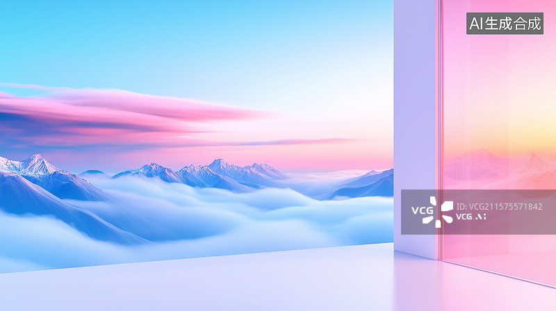 【AI数字艺术】渐变山水窗景插画图片素材