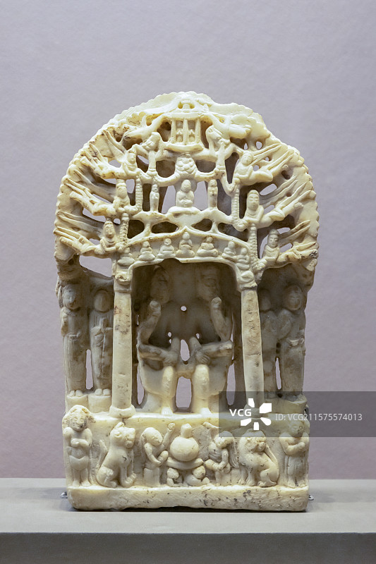 国博-惠世天宫-河北曲阳石雕艺术展-镂雕双树龛双思惟菩萨像-北齐-蠡县出土-定州博物馆藏图片素材