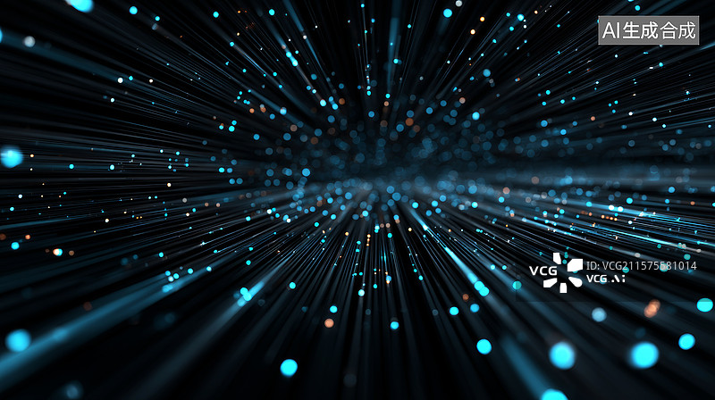 【AI数字艺术】光线粒子在黑底背景中汇聚图片素材