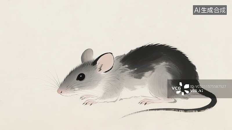 【AI数字艺术】国画水墨风中国传统文化十二生肖鼠年插画图片素材