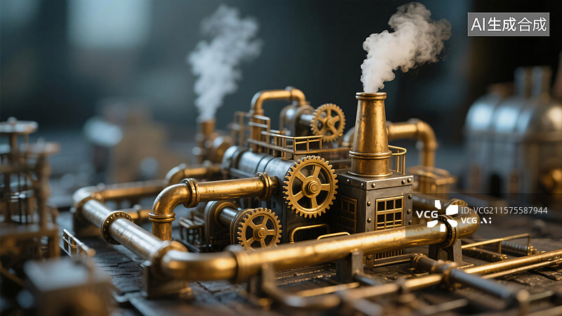 【AI数字艺术】复古机械装置齿轮管道 蒸汽朋克风格 工业风装饰画素材图片素材