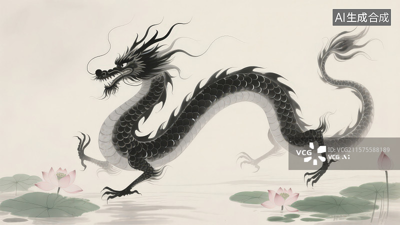 【AI数字艺术】国画水墨风中国传统文化十二生肖龙年插画图片素材