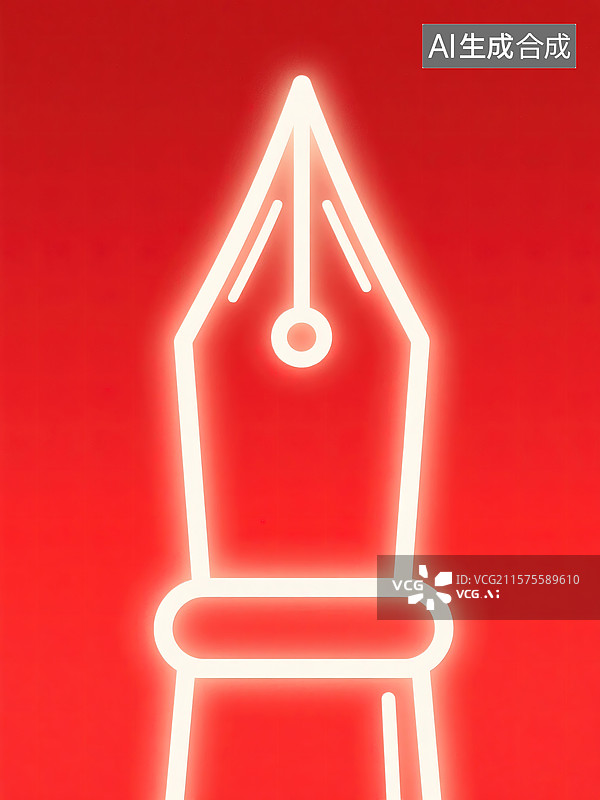 【AI数字艺术】扁平插画中发光白色钢笔造型背景图片素材