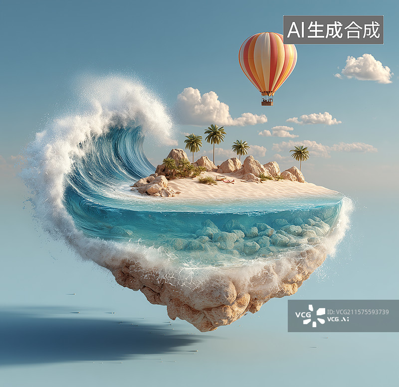【AI数字艺术】漂浮的岛屿海洋元素概念图图片素材