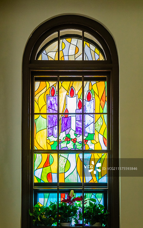 北京珠市口教堂美丽的彩绘玻璃图片素材