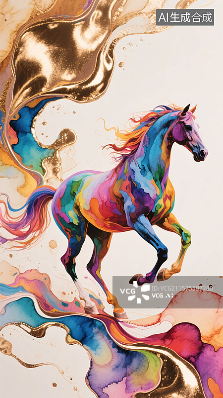 【AI数字艺术】彩幻奔马图片素材