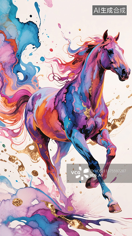 【AI数字艺术】彩幻奔马图片素材