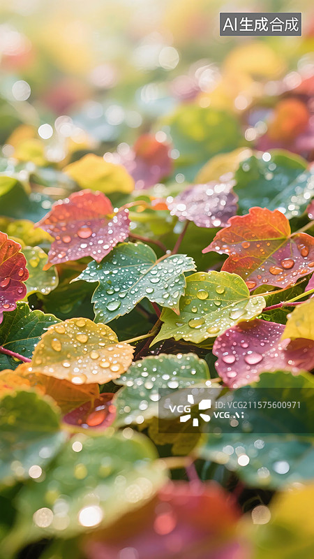 【AI数字艺术】雨后彩叶图片素材